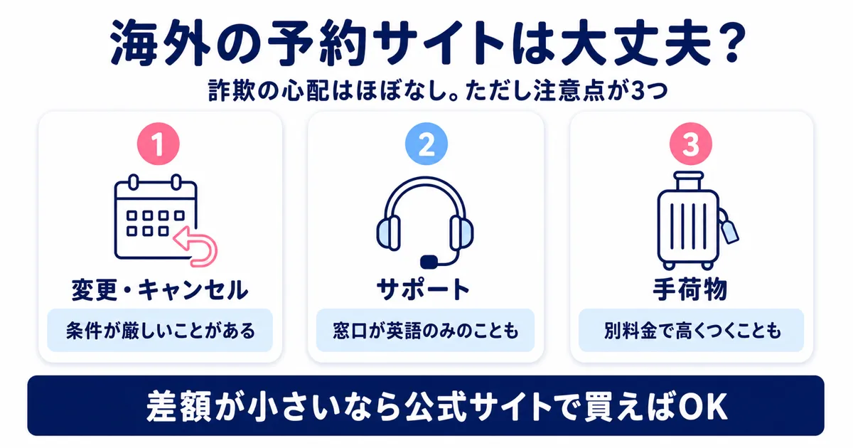 海外の予約サイトの注意点3つの図解