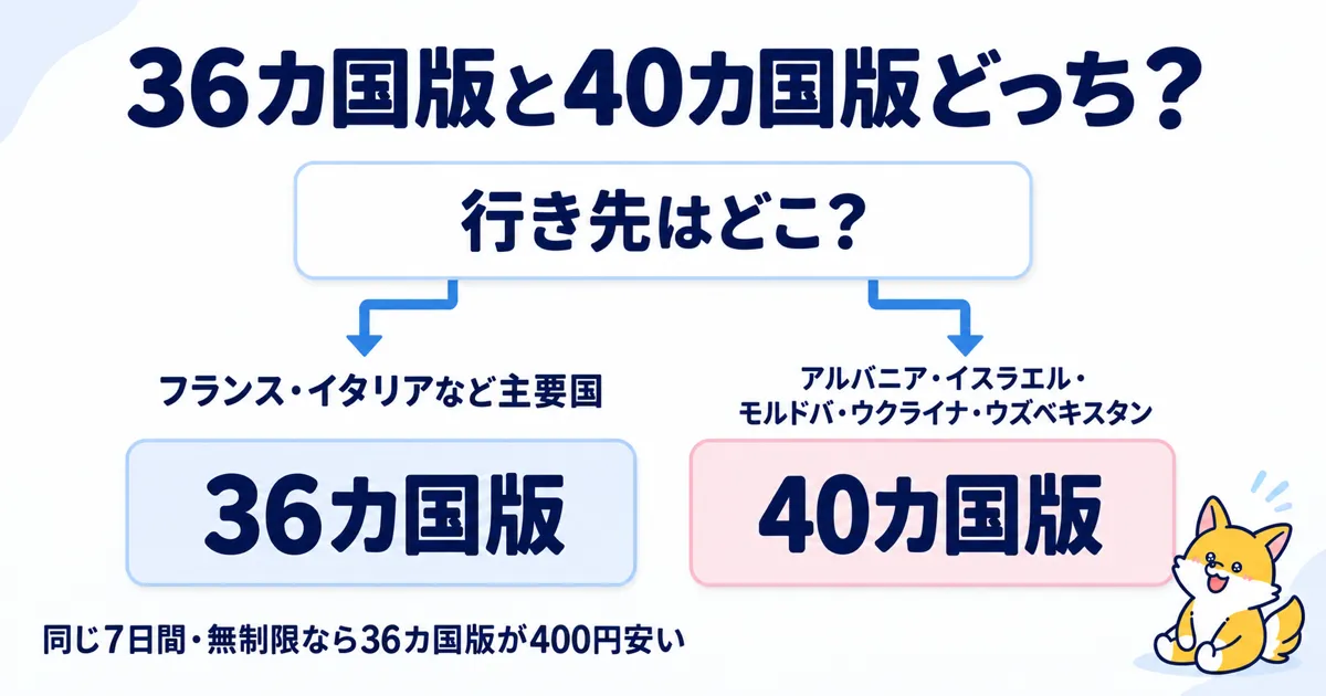 36カ国版と40カ国版どっち？行き先で選ぶフローチャート
